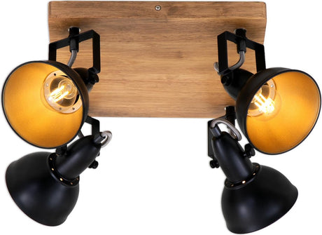 Briloner Holzstil - Deckenleuchte - Strahler drehbar - 4-flammig E14 - Material: Holz und Metall - Farbe: Schwarz und Gold