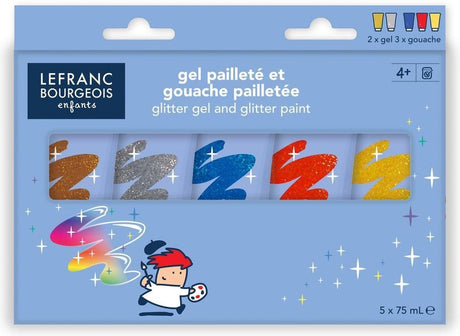 Lefranc Bourgeois Paris Lefranc Bourgeois 807307 Bildung Glitzer-Gel Glitzer-Gouache-Set 5 x 75 ml | kinderfreundliche Glitzerfarbe | mischbar waschbar ab 4 Jahren