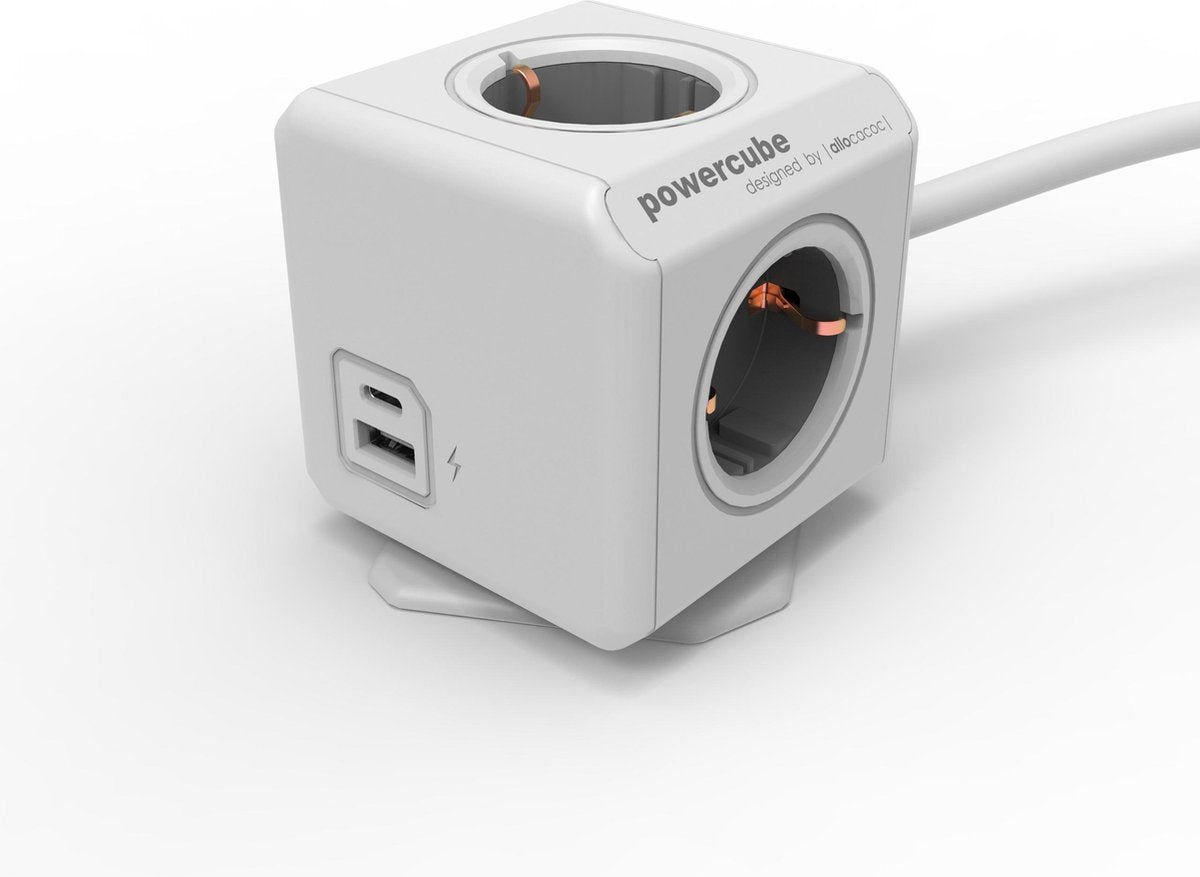 Designnest originele powercube extended usb a+c - stekkerdoos verlengsnoer - 4 stopcontacten - 1.5m kabel - geaard (type f) - met docking station