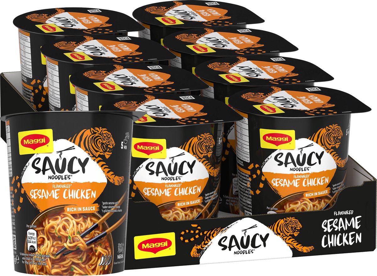 Maggi Saucy Nudeln Sesam Huhn – 8 Stück x 75g – Vorteilspackung