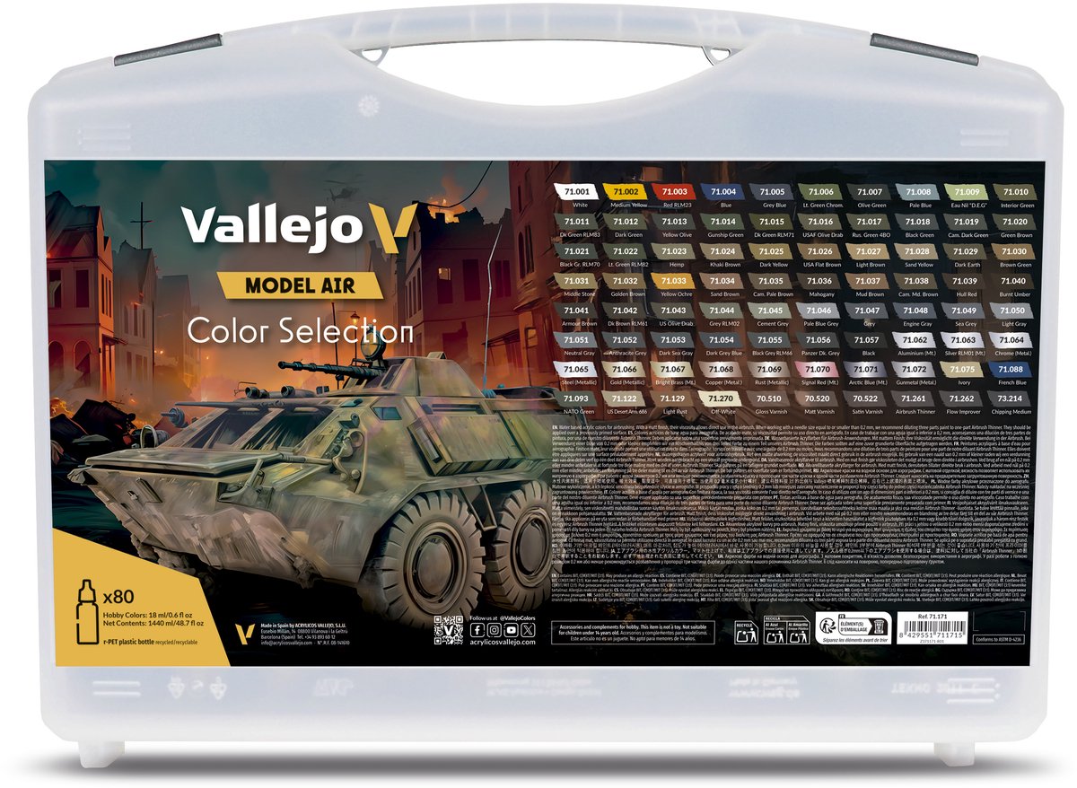 Vallejo hobbyverf acrylverf - 71171 model air - color selection - koffer - acryl set 80x verf set - 80x 18 ml