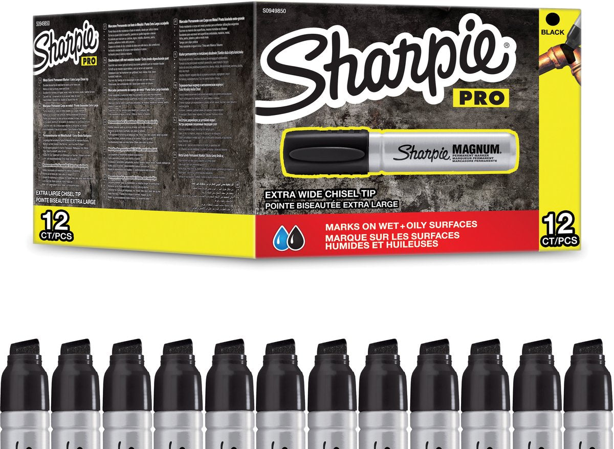 Sharpie Pro Magnum Permanentmarker | Meißelspitze | schwarz | 12 Stück