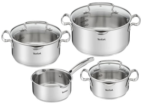 Tefal Duetto+ 4-teiliges Kochset aus Edelstahl, Kochtopf 16 cm und Töpfe mit 16, 20 und 24 cm, geeignet für alle Herdarten.