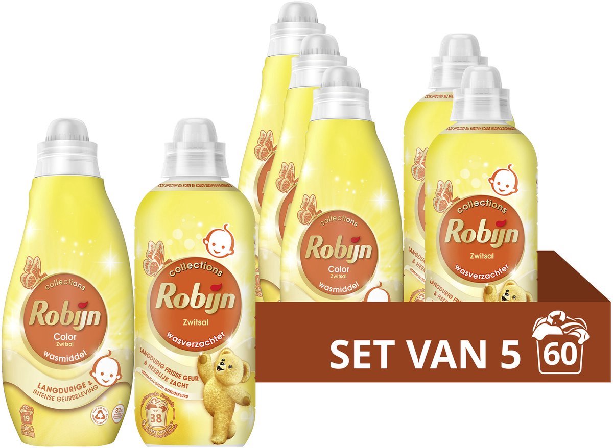 Robijn Perfect Match Waschmittel- und Weichspülerpaket – Zwitsal – 5 Stück – (60 Wäschen) – Vorteilspackung