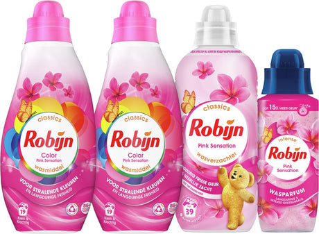 Robijn Perfect Match - Pink Sensation - 4 Stück - 2x Waschmittel + 1 Weichspüler + 1 Waschparfüm - Vorteilspack