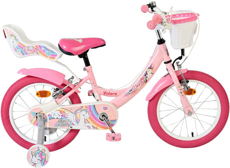 Volare Einhorn Kinderfahrrad – Mädchen – 16 Zoll – Pink – zwei Handbremsen