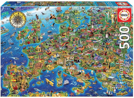 Educa - Puzzle - lustige Karte von Europa - Puzzle - 500 Teile