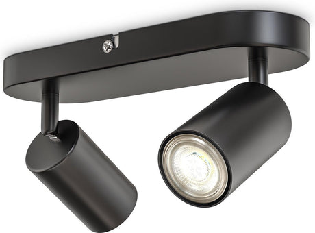B.k.licht - Aufbaustrahler - Deckenstrahler mit 2 Lichtpunkten - Drehstab - Gu10-Fassung - Schwarz - Metall - L: 27cm