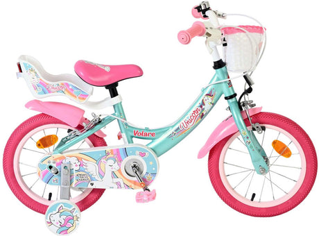 Volare Einhorn Kinderfahrrad – Mädchen – 14 Zoll – Grün – zwei Handbremsen