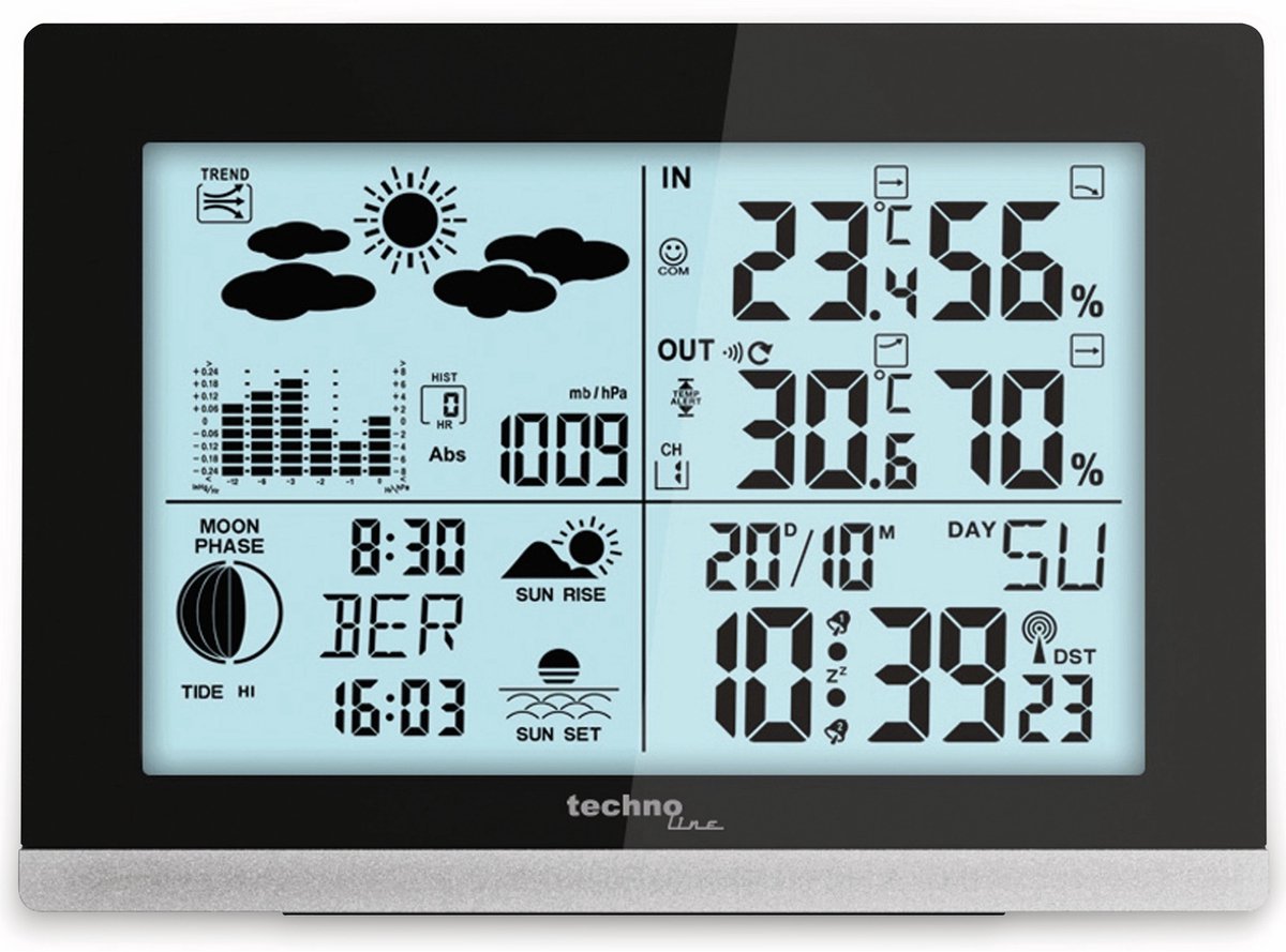 Technoline Wetterstation – ws 6762 – 158 x 113 x 40 mm – schwarz silber – mit 1 Außensensor 30 m – tl-ws6762