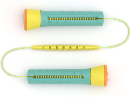 Chillafish Springseil Kinder längenverstellbar – grün – Springseil Mädchen und Jungen ab 4 Jahren – leicht zu verstauen dank Roll-Store-Griffen – Modell Skibbi