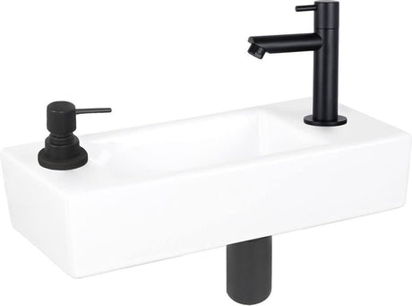 Differnz sapon fonteinset - 42.5x18.5x9cm - rechthoek - 1 kraangat - zwart mat - keramiek wit