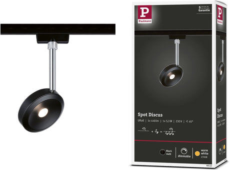 Paulmann Urail Rail Spot Discus separater Spot 375,6lm 5,3W 2700K dimmbar 230V Schwarz matt, Chrom