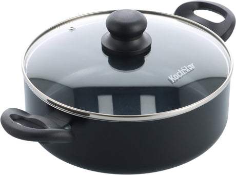 Kochstar Essenz Keramiktopf mit Deckel – 24 cm – 3,5 l – PFAS-frei – Induktionstopf – Induktionspfanne – Keramik-Antihaftbeschichtung – Kühlgriff – ofenfest bis 130 °C – Schwarz