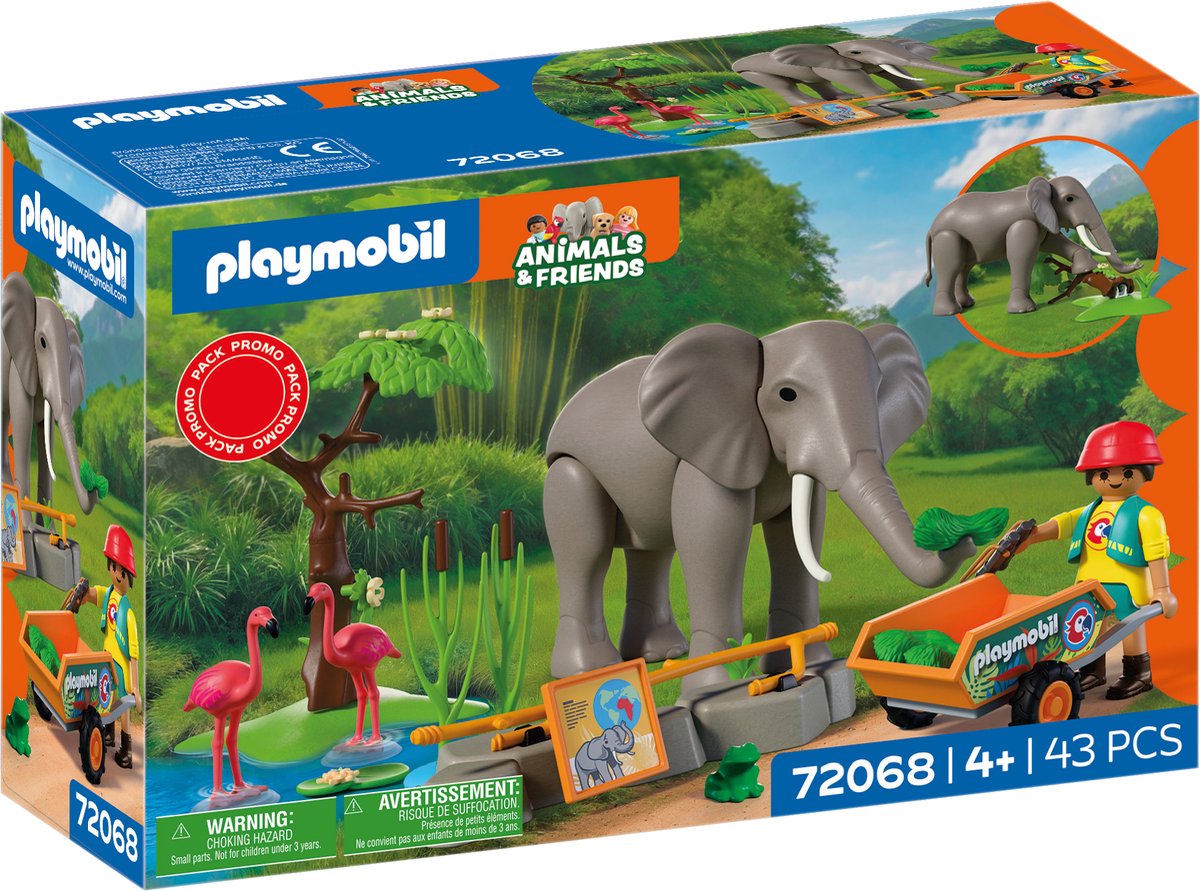 Playmobil Tiere Freunde Elefant mit Tierpfleger | Zoo-Spielzeugset mit 4 Tieren und Gehegezubehör | für Kinder ab 4 Jahren | 72068