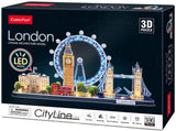 Würfelspaßiges 3D-Puzzle City Line London LED, 107 Teile.