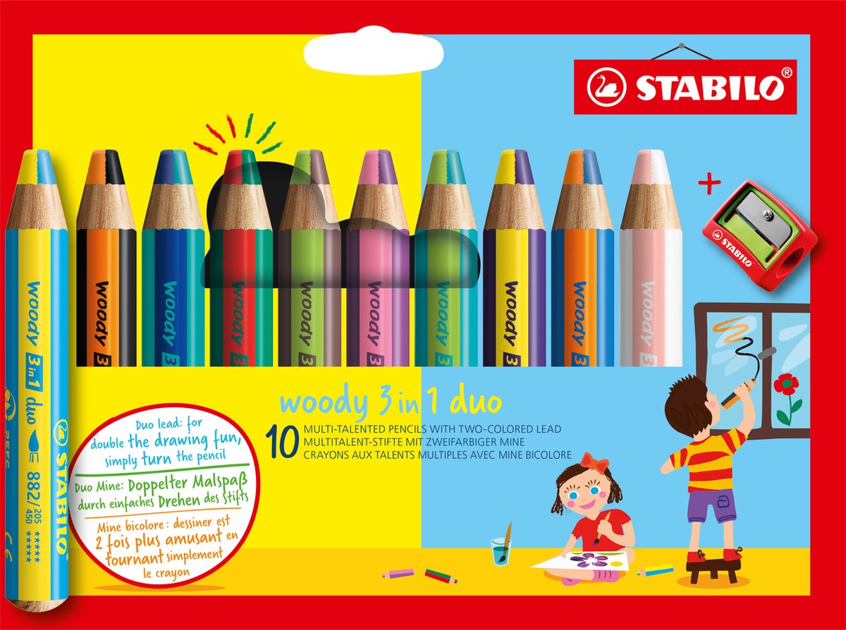 Stabilo Woody 3 in 1 Duo – Multitalent Buntstift – Set à 10 Stk. + Bleistiftspitzer