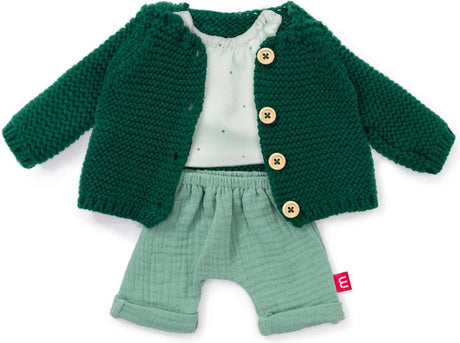Miniland ml-Puppen: Grünes Kleidungsset für Jungen 38 cm, 3-teilig, Weste, T-Shirt und Hose, mit Kleiderbügel, 3+