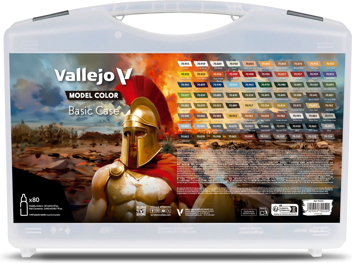 Vallejo Hobby Paint Acrylfarbe - 70252 Modellfarbe - Basiskoffer - Basisfarben - Acrylset - 80x Farbset - 80 x 18 ml