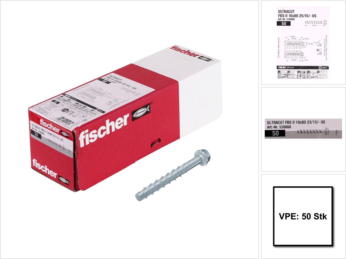 Fischer - fbs ii - betonschroef - 10 x 80mm - zeskantkop (50 stuks)