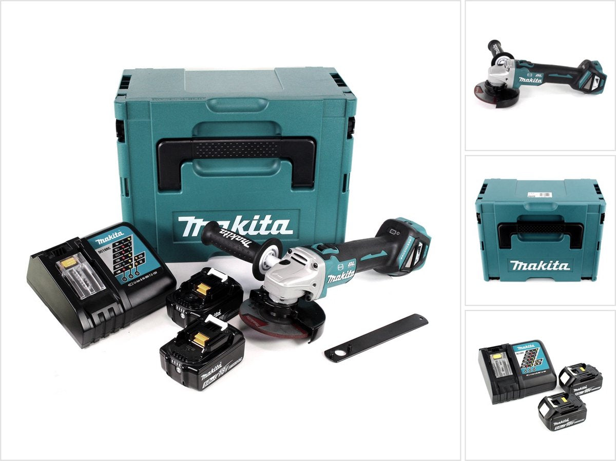 Makita dga513rtj 18v Winkelschleifer 125mm | inklusive Akkus und Ladegerät in M-Box