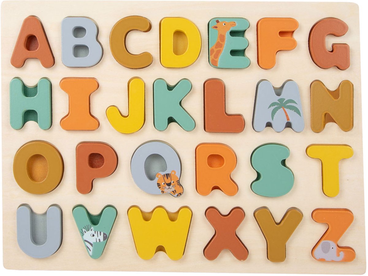 Kleines Fußhölzernalphabet -Puzzle -Safari