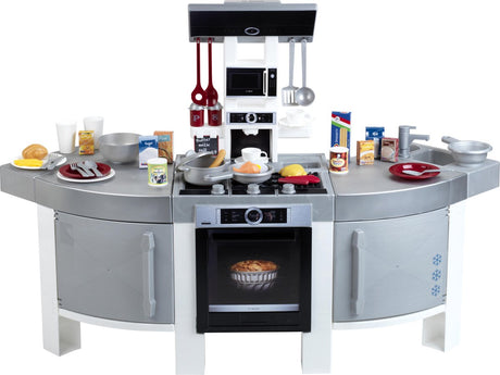 Klein Toys Bosch 'Mega-Spielküche - 120x45x95cm - inkl. Kaffeemaschine, Spüle, Backofen und Kochutensilien – grauschwarz