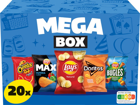 Lay's Chips Mega Box Mix – Paprika, natürlicher Nacho-Käse – Box 534 Gramm enthält 20 Verteilerbeutel