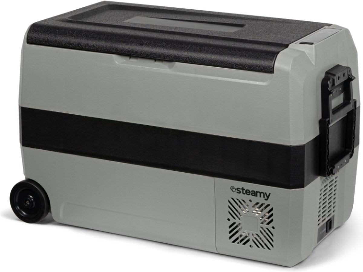 Steamy -e dual zone roller elektrische compressor koelbox op wielen - 44 liter - 12v en 230v - voor auto en camping - grijs