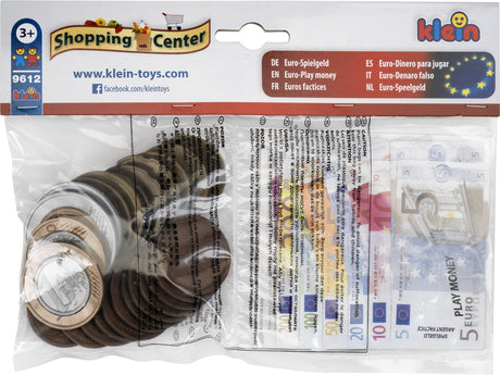 Klein Toys Euro-Spielgeld – 25 Münzen von 1 Cent bis 2 Euro und 35 Scheine von 5 bis 500 Euro – mehrfarbig