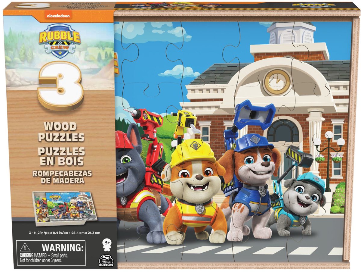 Spin Master Games Holzpuzzle Cartoon Rubble Crew 3x24 Teile in Holzbox.