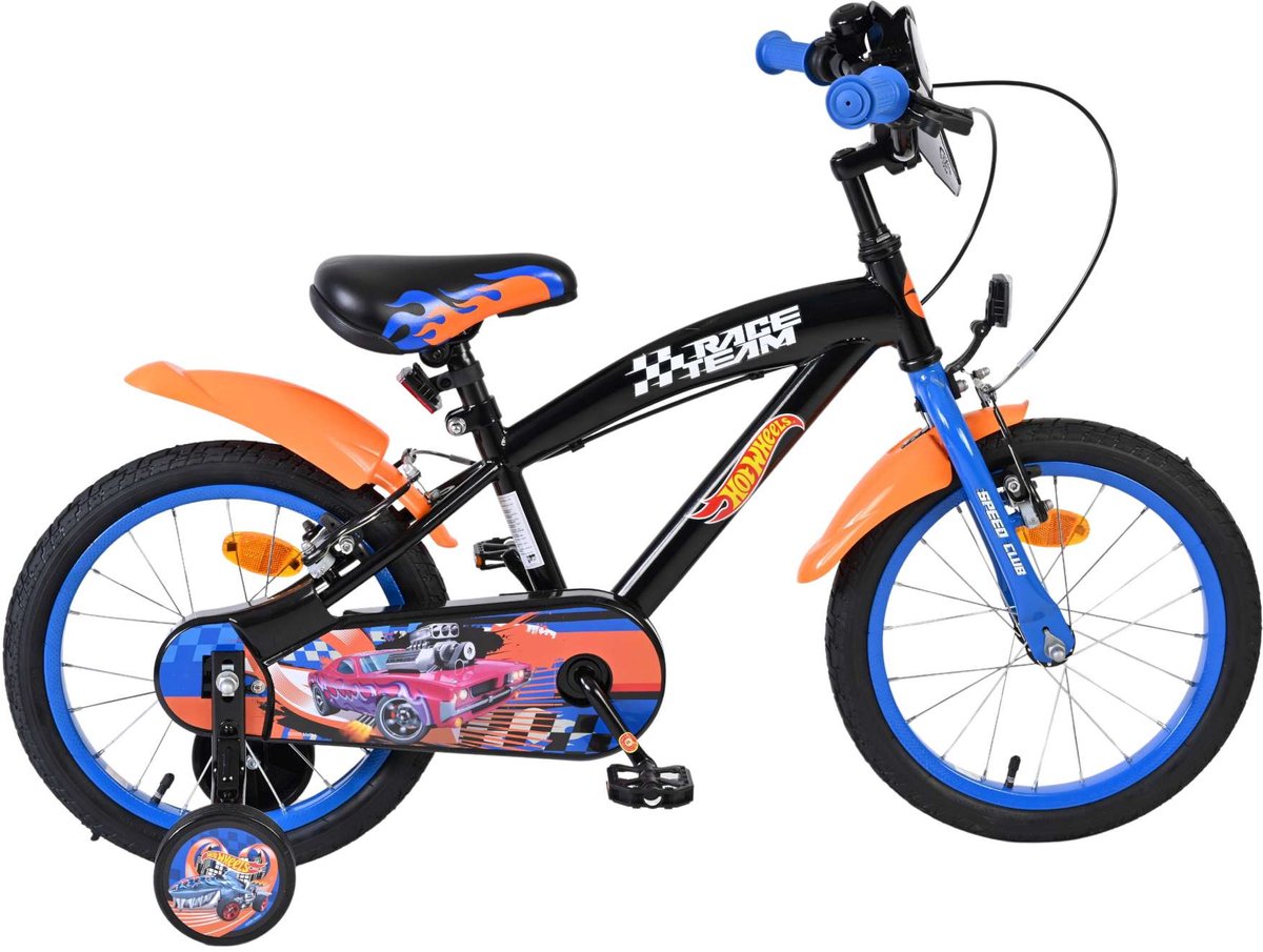 Volare Hot Wheels Kinderfahrrad – Jungen – 16 Zoll – Schwarz Orange Blau – Zwei Handbremsen