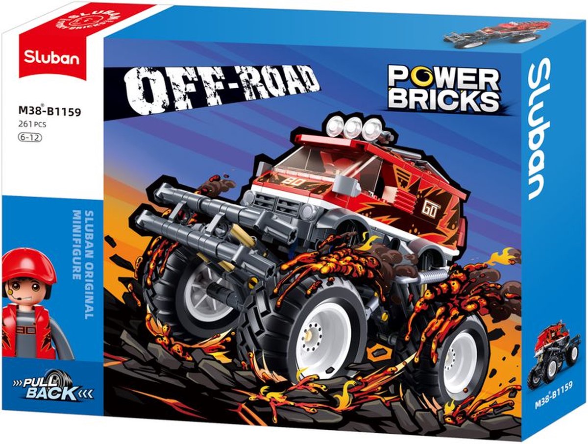 Sluban Powerbricks Bigfoot Pullback Drive Off-Road Go Konstruktionsspielzeug – Konstruktionsspielzeug Fahrzeugmodellbau – Bausatz mit 261 Bausteinen – M38-B1159 – ab 6 Jahren