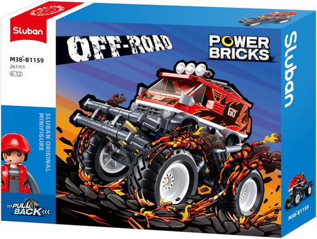 Sluban Powerbricks Bigfoot Pullback Drive Off-Road Go Konstruktionsspielzeug – Konstruktionsspielzeug Fahrzeugmodellbau – Bausatz mit 261 Bausteinen – M38-B1159 – ab 6 Jahren