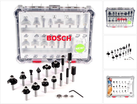 Bosch Zubehör 15-teiliges Mischfräserset - Schaftdurchmesser 8 mm - 2607017472
