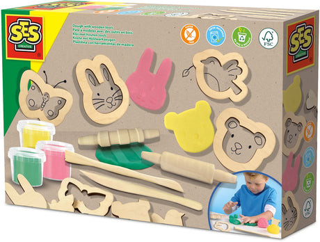 Ses Creative Ses Eco Clay mit Holzwerkzeugen – 3 Tontöpfe