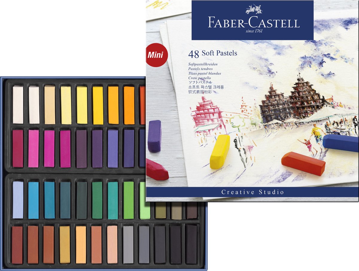 Halblanges Federmäppchen mit Pastellkreide von Faber Castell fc-128248 mit 48 Teilen