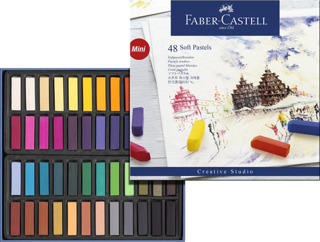 Halblanges Federmäppchen mit Pastellkreide von Faber Castell fc-128248 mit 48 Teilen