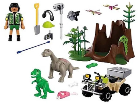 Playmobil | Dinosaurier | Dinosaurier-Versteck | Dino-Entdecker mit Quad, Baby-T-Rex und Baby-Brachiosaurus | Kinderspielzeug für Kinder ab 4 Jahren | 72069