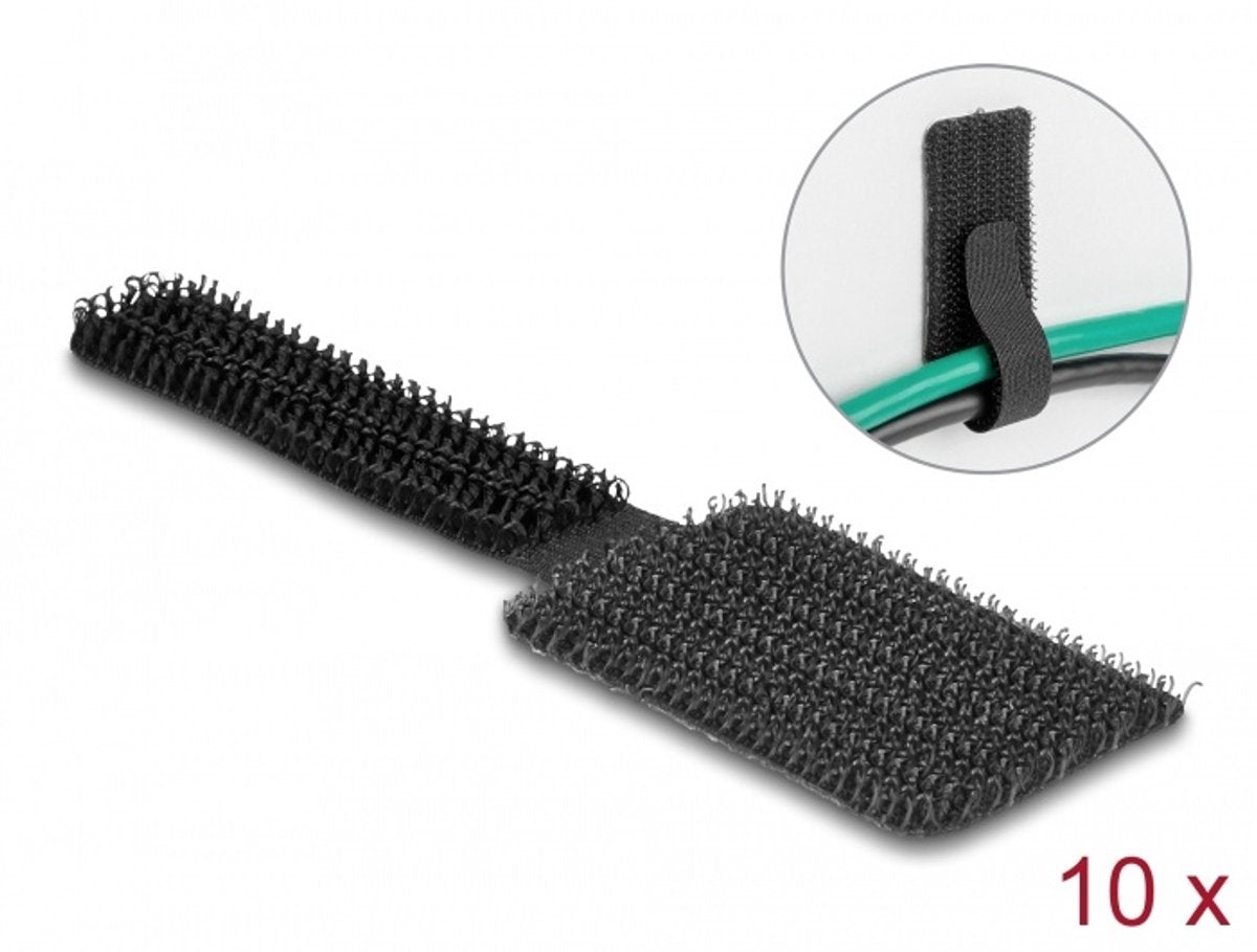 Delock Klett-Mini-Klett-Kabelhalter L 90 mm x B 24 mm selbstklebend 10 Stück schwarz