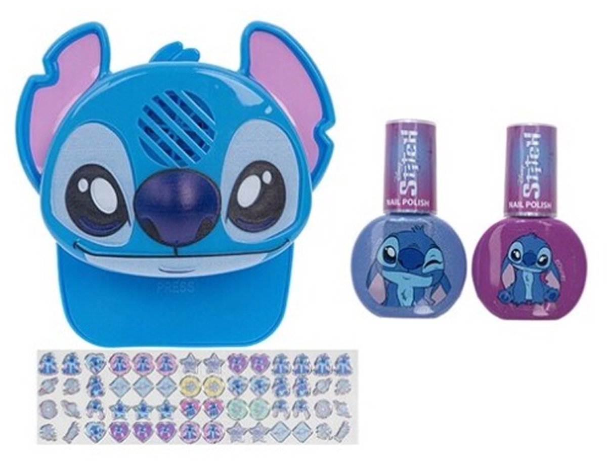 Disney Stitch Nageltrockner mit 2 Nagellack-Aufklebern – Blau und Lila – Kinder-Nagelstudio-Set – Nagellack – schönes Geschenk für Sinterklaas-Weihnachten