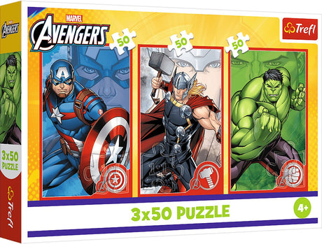 Trefl 3x50, Dein Held, Disney Marvel The Avengers FSC Mix 70 %, 50 Stück, Comics, 4 Jahre