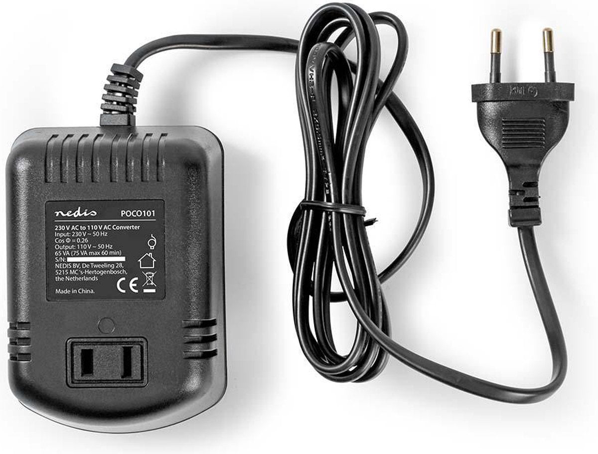 Nedis Spannungswandler 65 W – 230 V auf 110 V – Eurostecker – ungeerdet – für amerikanischen Stecker