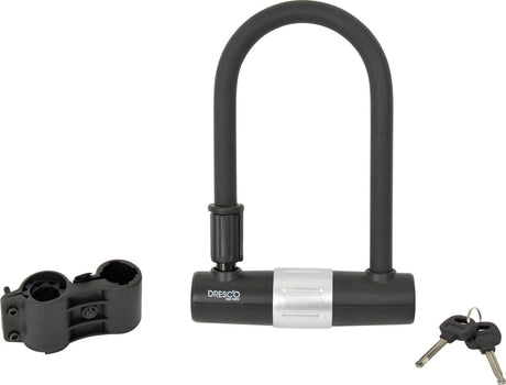 Dresco beugelslot - dikke 16mm u-beugel - van gehard staal – dubbele vergrendeling -binnenmaat 100mm breed 190mm hoog - speciale coating voorkomt beschadigingen - verzonken cilinder – snel sluiting - met framebevestiging 2 opvulringen