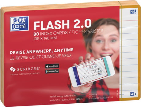 Oxford Flash 2.0 – Karteikarten – liniert – A6 – oranger Rand – 80 Stück