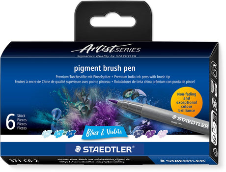 Staedtler – Künstlerserie – Pigment-Pinselstift-Set, 6 Farben, Blau, Violett