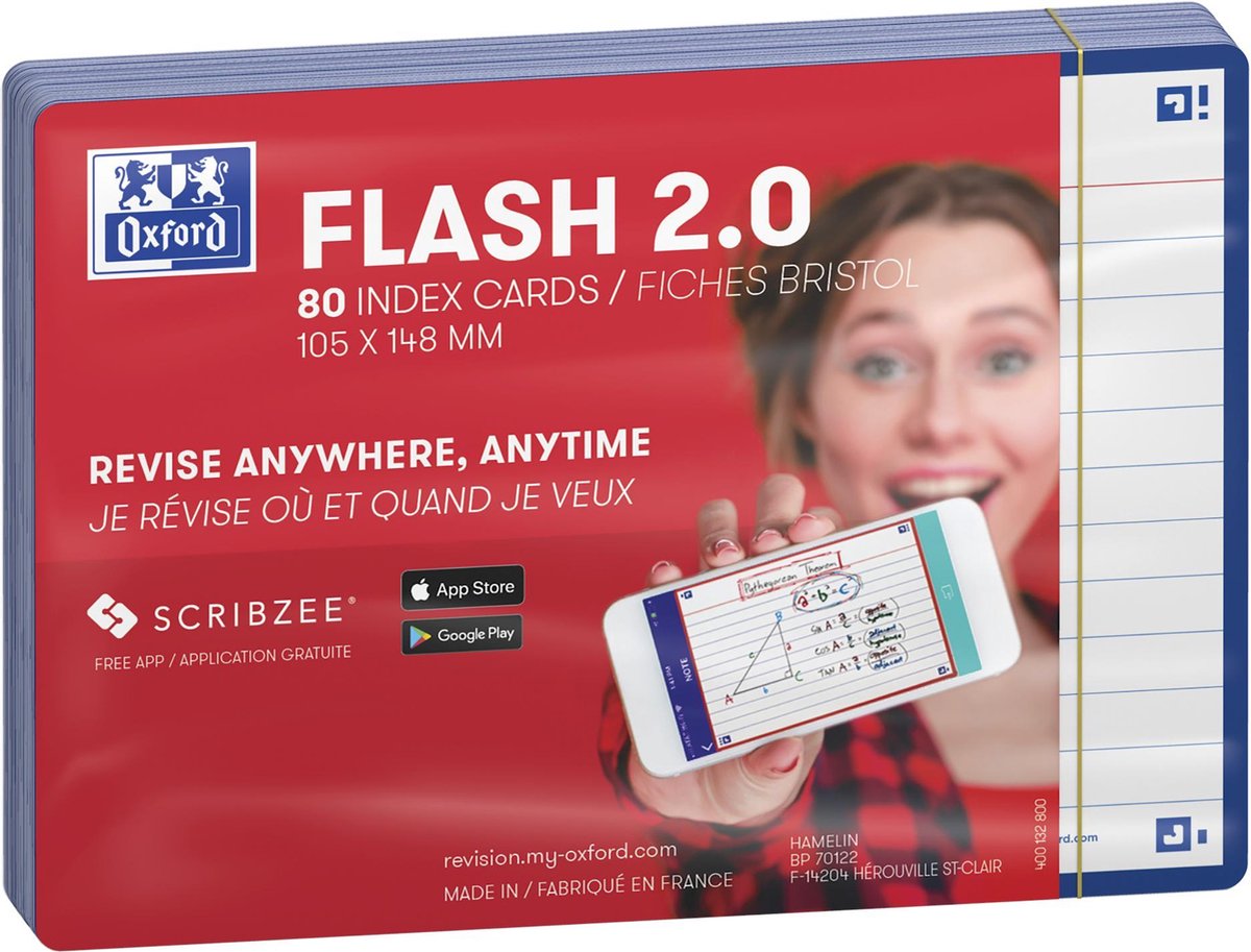Oxford Flash 2.0 – Karteikarten – liniert – A6 – blauer Rand – 80 Stück