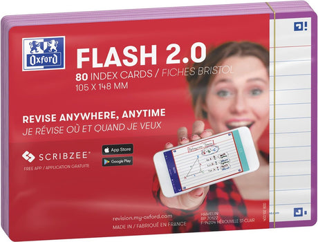 Oxford Flash 2.0 – Karteikarten – liniert – A6 – hellvioletter Rand – 80 Stück