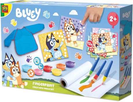 Ses creative bluey – Fingerfarbe – Mega-Set – vegan glutenfrei – leicht abwaschbar – für Kinder ab 2 Jahren – 15 Karten und 1 Kochschürze