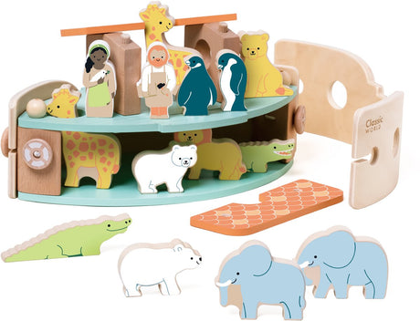 Classic World Bootsbauset „Arche Noah“ aus Holz mit Tieren, 16-teilig.